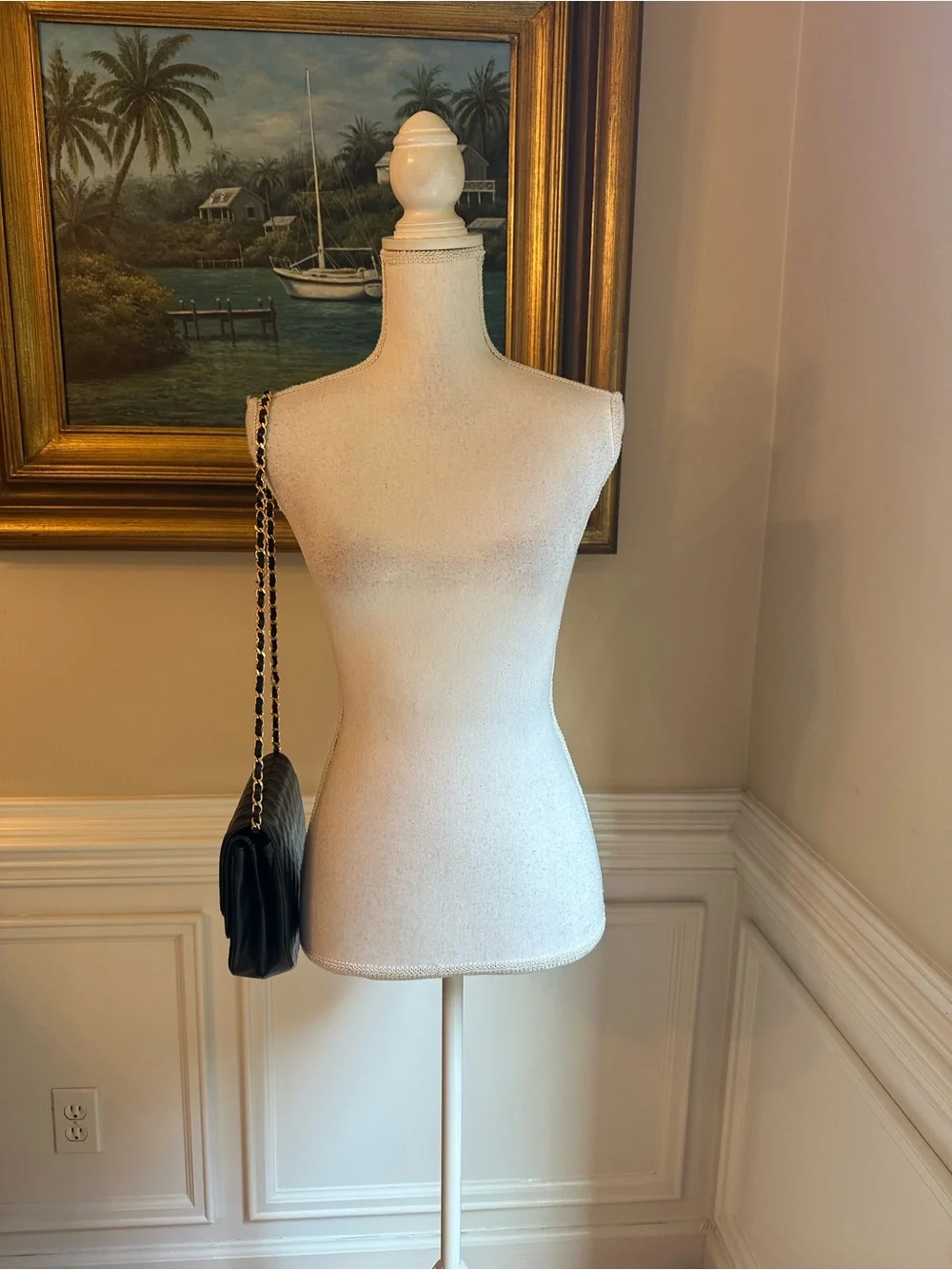 VINTAGE Chanel Half Moon Double Flap Black Gold Quilted Shoulder Bag